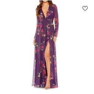 Brand New With Tags MAC DUGGAL Floral Ruched Slit Gown Size 14